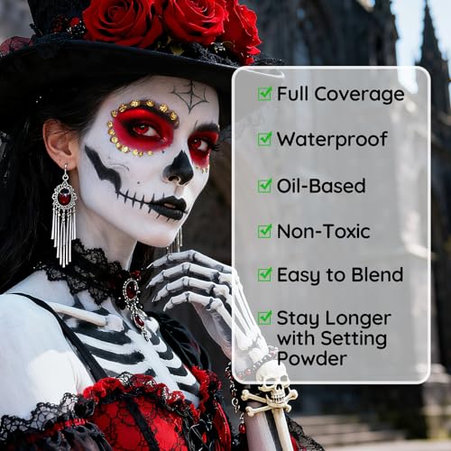 Halloween Face Paint Kit for Demon Joker Makeup - Black White Red + Spider-Man Variation
