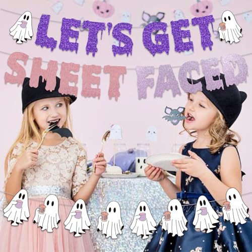 Halloween Pink Ghost Banner & Glitter Ghost Garland Set – Party Decorations