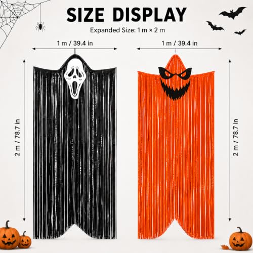 G2PLUS Halloween Hanging Ghost Decorations Set - Black, Orange, Purple, 3 Pack, 6 Ft Foil Fringe Ghosts for Indoor & Outdoor Decor