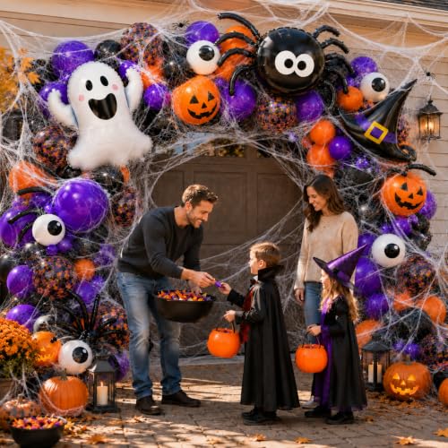 Halloween Balloon Garland Arch Kit with 156pcs Spooky Decorations
