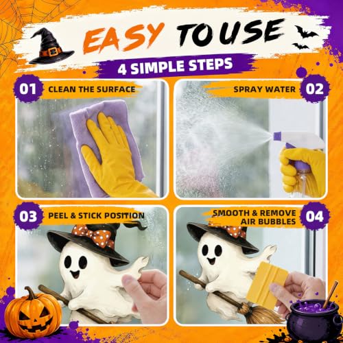 Halloween Window Clings - Black Cat Pumpkin Glass Decoration, Static Reusable