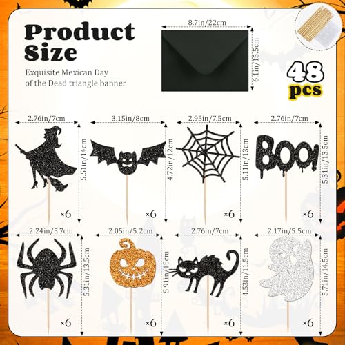 Halloween Cupcake Toppers Glitter Spooky Witch Black 48 Pcs Lel-55 Party Decorations
