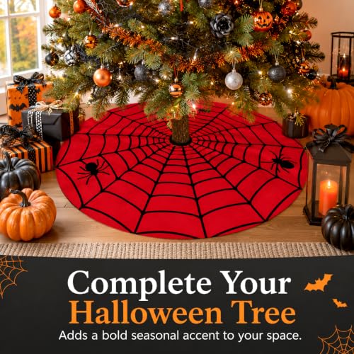 Red Halloween Spider Web Tree Skirt 36 Inch - Gothic Holiday Decor