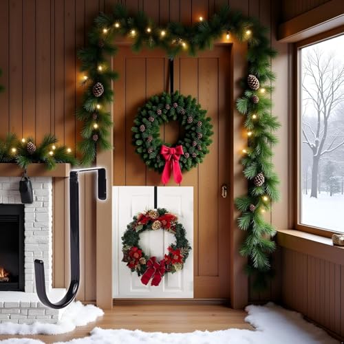 Black Wreath Hanger Carbon Steel 5 Inch Door Hook for Seasonal Decorations