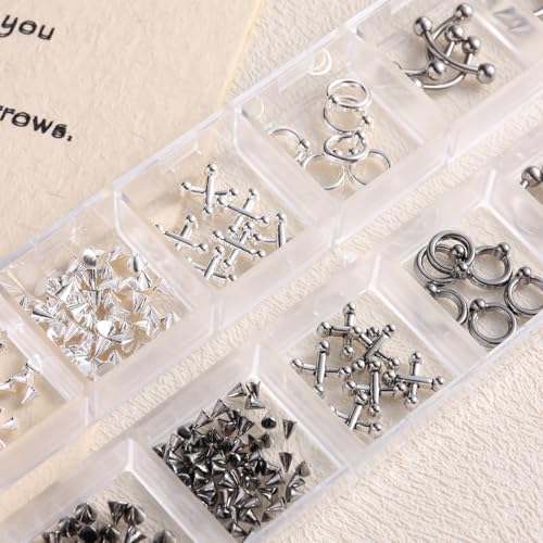 Nail Piercing Charms Set Silver Black 2 - Punk Gothic Nail Art Decorations
