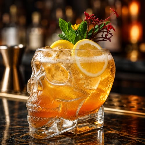 4-Pack Clear Skull Glasses - 12oz/350ml Cocktail & Wine Cups for Halloween & Parties