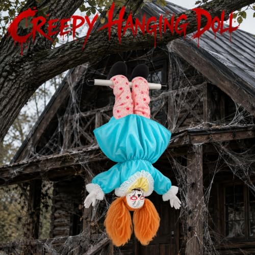 Halloween Hanging Animatronic Doll - Creepy 31.5 Inch Outdoor Decor with Glowing Eyes