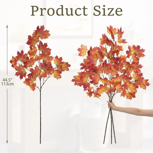 Artificial Maple Branches - Fall Faux Plant Stems with Realistic Leaves, Red, 38 Inch for Indoor Outdoor Decorations