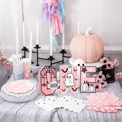 Halloween Wooden Sign - Pink 'ONE' Letter Table Decoration for Baby Girl Birthday