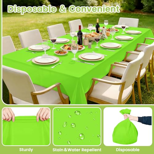 Disposable Lime Green Plastic Tablecloth - 54x108 Inch Rectangular, 4 Pack