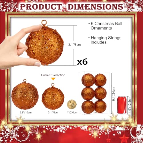 Large Orange Christmas Ornaments Set - 3.15 Inch Shatterproof Holiday Decor, 6 Pcs