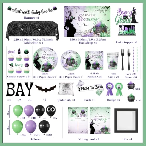 Halloween Baby Shower Decorations Set with Plates Napkins Cups Banner & Backdrop - 288pcs