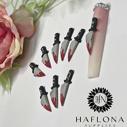 Halloween Fake Knife Nail Charms - 10PC Blood Knife Handmade Nail Art Accessories - KniHalloween-10Pcs