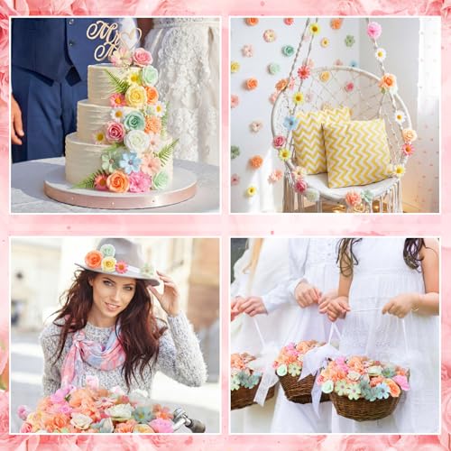 Mini Artificial Flowers Heads Set - Pastel Color & Elegant Style - 120 Pcs
