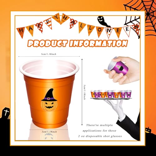 Halloween Plastic Shot Glasses Set - 100 Disposable Mini Cups with Pumpkin & Cat Designs