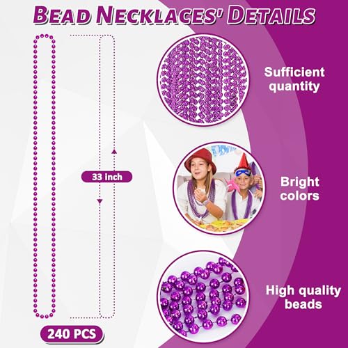 Purple Bead Necklaces Bulk 33-Inch Mardi Gras Party Accessories