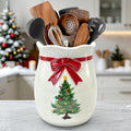 Christmas Tree-Shaped Ceramic Utensil Holder - Holiday Kitchen Decor