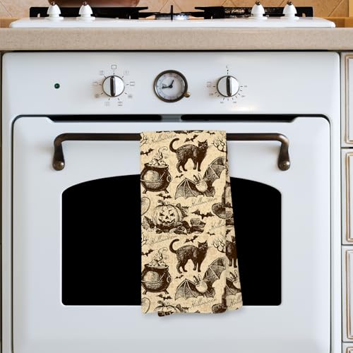 Halloween Black Cat Pumpkin Decorative Hand Towels - 16x24 Inch Kitchen & Bathroom Decor