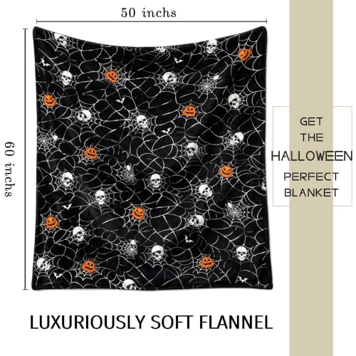 Halloween Throw Blanket Skull Pumpkin Spider Web - Spider Pumpkin Variation