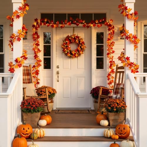11ft Lighted Fall Leaf Garland with 50 String Lights - Autumn Decor, Indoor & Outdoor