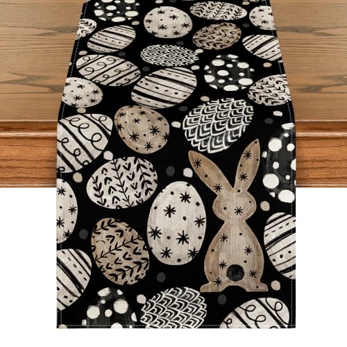 13x60 Inch Bunny Rabbit Easter Table Runner with Flowers - Seasonal Spring Kitchen Decor