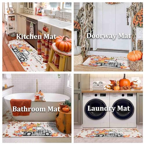 Autumn Pumpkin Welcome Mat Set of 2 - Rectangular Fall Kitchen Rugs 1'5" x 3'11"