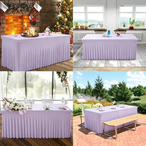 Light Purple 6FT Spandex Table Skirt for Rectangle Banquet Tables - 72x30 Inches