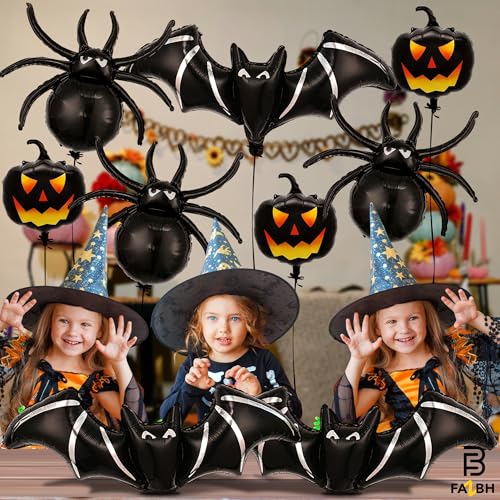 Giant Halloween Balloons Pack of 9 - Black Pumpkins, Bats & Spiders Decoration Set