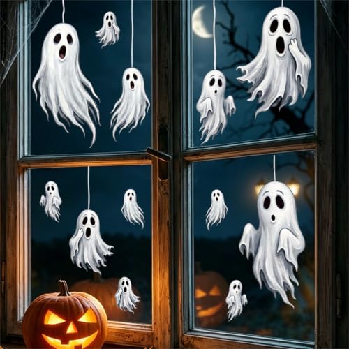 Halloween Ghost Static Cling Decals - Removable Window Decorations 11.8x39.3 Inches