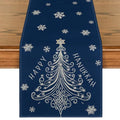 Holiday Hanukkah Table Runner Blue Pine Trees Snowflakes 13x72 Inch Home Decor