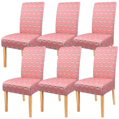 Pink Halloween Chair Covers Set of 6 Ghost Dining Slipcovers - Elastic Washable Protectors