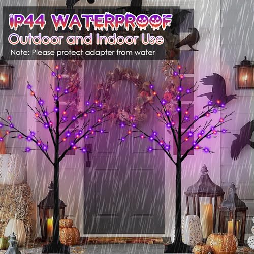Halloween Black Lighted Tree with Orange & Purple LED Lights - 4Ft 2-Pack - Bendable Indoor Outdoor Decor