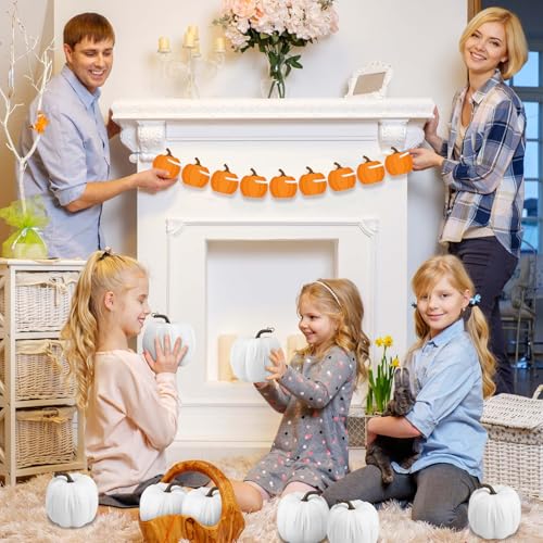 12 Pack 6-Inch Velvet Artificial Pumpkins for Fall Halloween Thanksgiving Home Decor - White