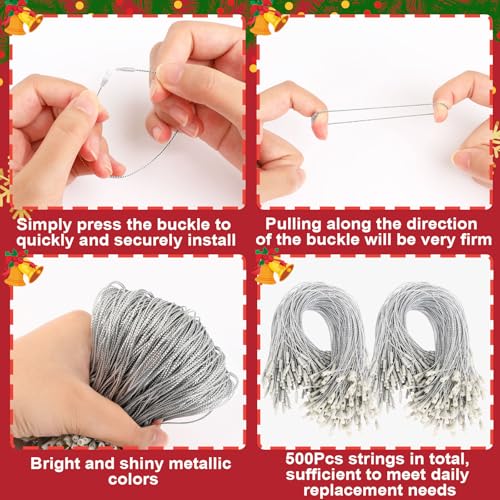 Silver Christmas Ornament Hangers - 500 Pack, Smooth Snap Fastener, 7.9 Inch