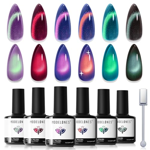 Modelones Cat Eye Glitter Gel Nail Polish Set - Aurora Variation - 6 Colors