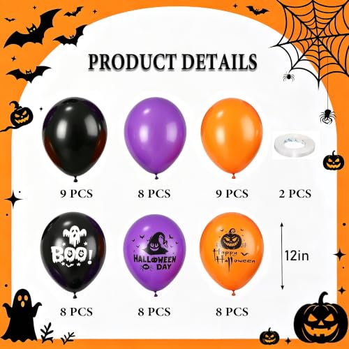 Halloween Balloons Set - Orange Black & Purple | 50 Pack Latex Party Decorations