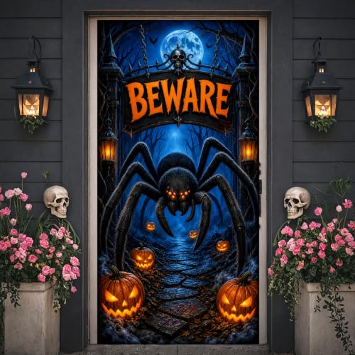 Halloween Door Cover Banner with Spider Web Pumpkin Haunted House Decor