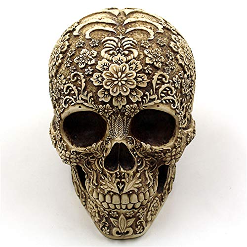 Halloween Skull Flower Sculpture - Human Skeleton Statue for Home Decor - 8.1" Variation of Skull Flower