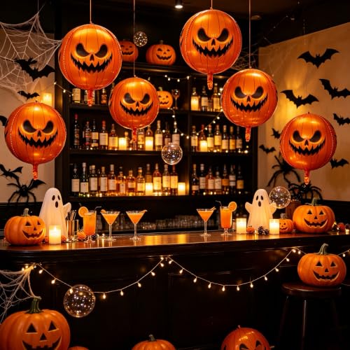 Halloween Pumpkin Foil Balloons Set - 2pcs 22 Inch Jack-O-Lantern Spherical Decorations