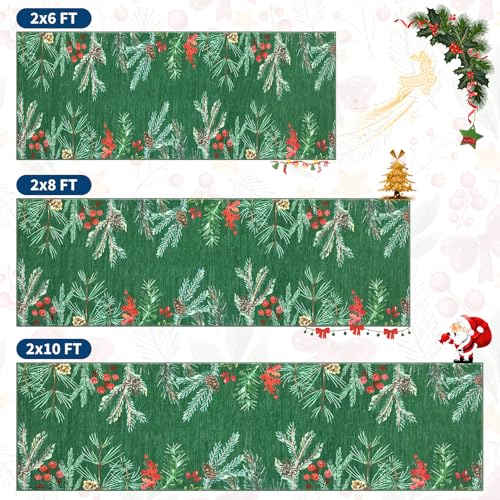 Pinecone-Green Christmas Botanical Rug Runner - Non-Slip Holiday Floor Mat 2' x 6'