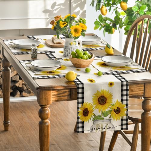 12x18 Inch Buffalo Plaid Sunflower Table Placemats Set of 4 Beige Summer Decor