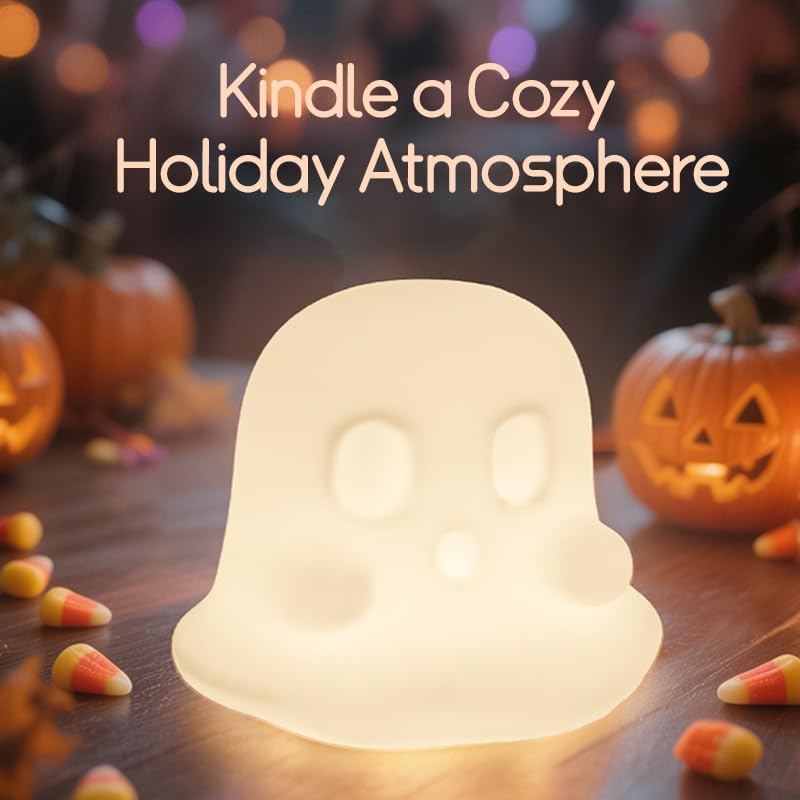 Halloween Ghost Night Light - 7 Color Changing Silicone Spooky Decor - Rechargeable Kids & Party Gift - Variation Ghost