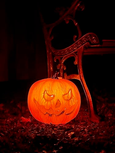 Eerie Light Up Pumpkin Decoration - 10 Inch Halloween Jack O' Lantern - Indoor & Outdoor Use