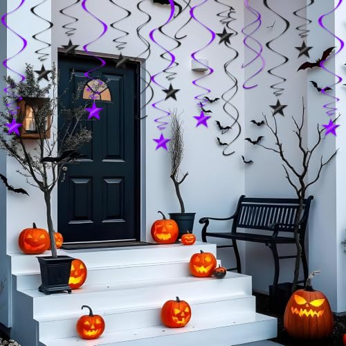 Black Purple Star Swirl Decorations - 36PCS Halloween Party Ceiling Streamers with Variation