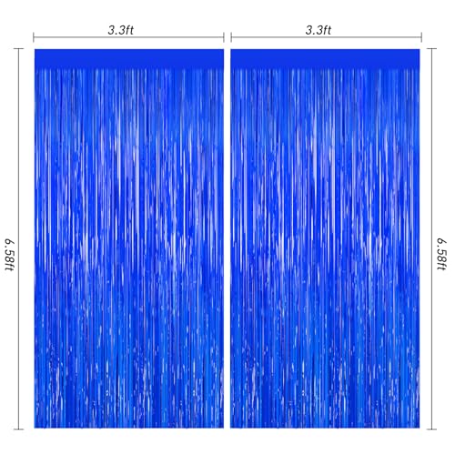 Dark Blue Foil Fringe Curtains 2-Pack - Tinsel Party Backdrop & Streamers