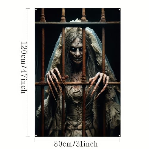 Halloween Prison Bride Window Decoration 31x47 Inch Spooky Scene Cover