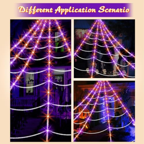 Halloween Spider Web Lights with 250 LEDs, 8 Modes Waterproof Outdoor Decoration
