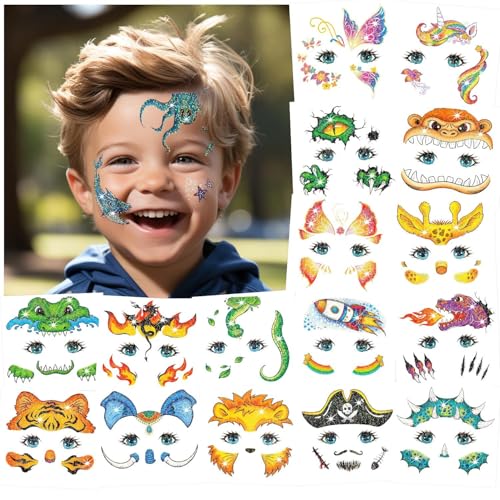 Partywind Glitter Temporary Face Tattoos for Kids - Face Painting & Party Fun