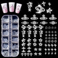 Silver Nail Charms Set - 3D Goth Metal Rhinestones & Accessories
