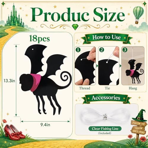 Pink and Black Flying Monkey Decorations - Wizard Party Hanging Set, 18 Pcs